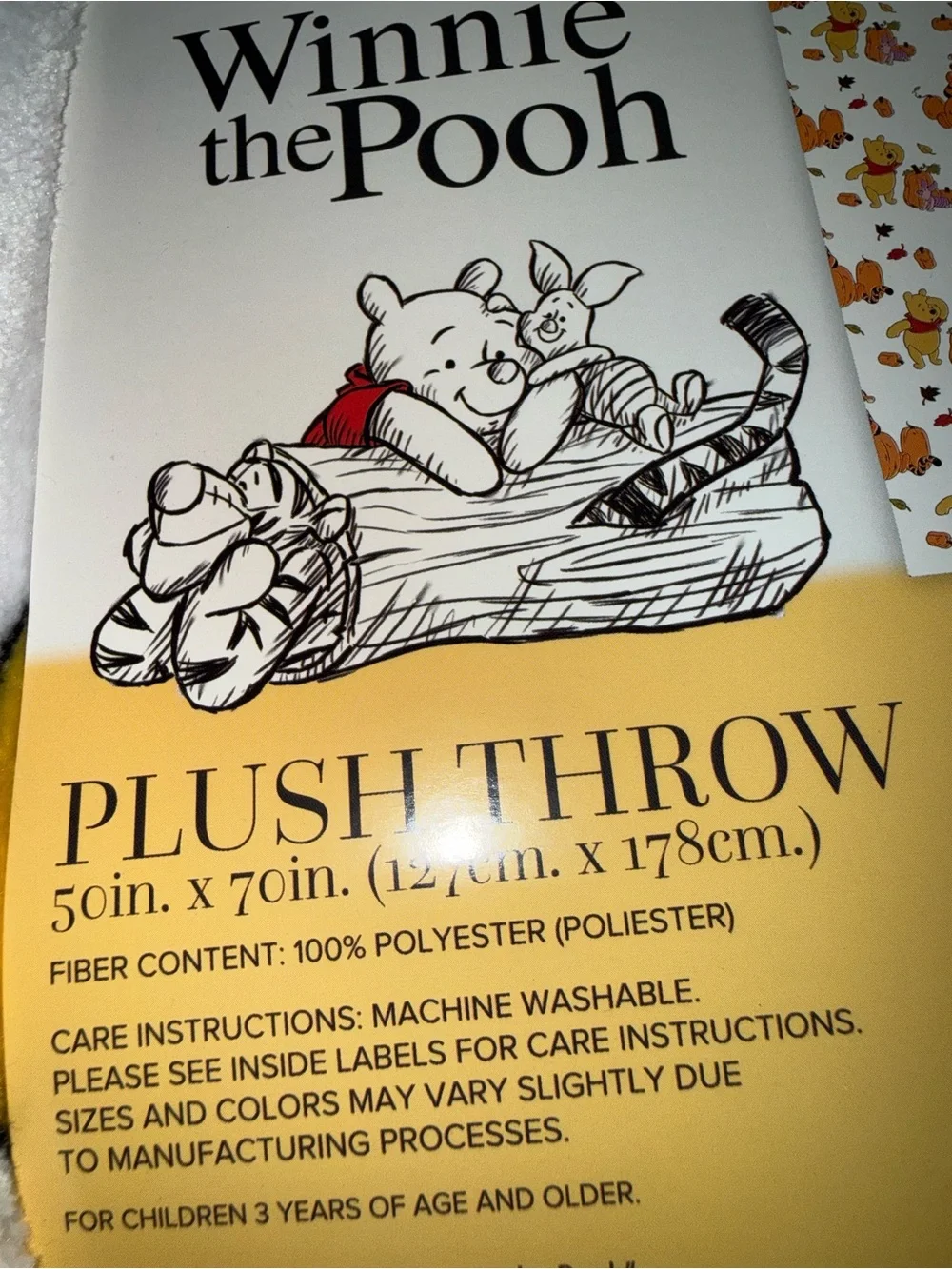 Disney Winnie the Pooh Blanket - White fall plush throw 50”x70” new